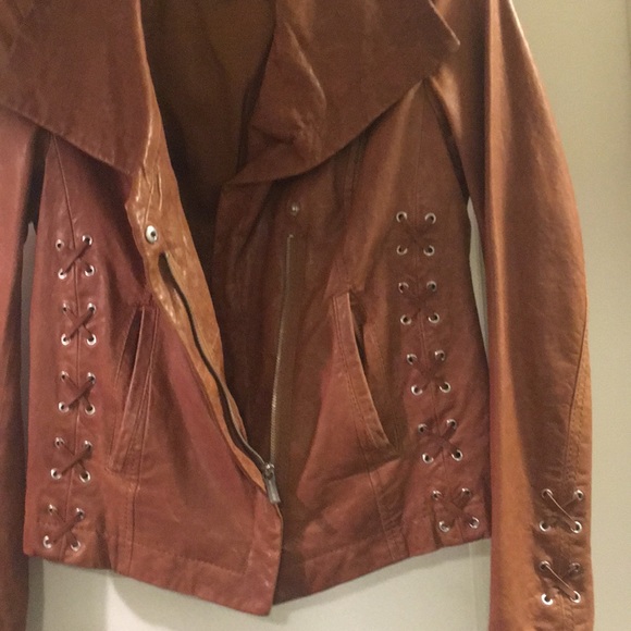 Michael Kors Leather Jacket Chestnut Luggage Col - Picture 4 of 5